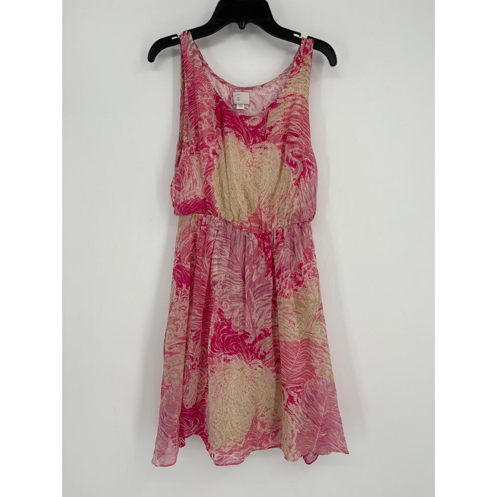 Anthropologie‎ Postmark Dress Womens 2 Pink Abstract Silk Blend Sleeveless Mini
